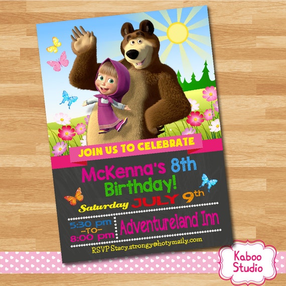 YOU PRINT Masha and the Bear DIGITAL Birthday Party invitation by Kaboo ...