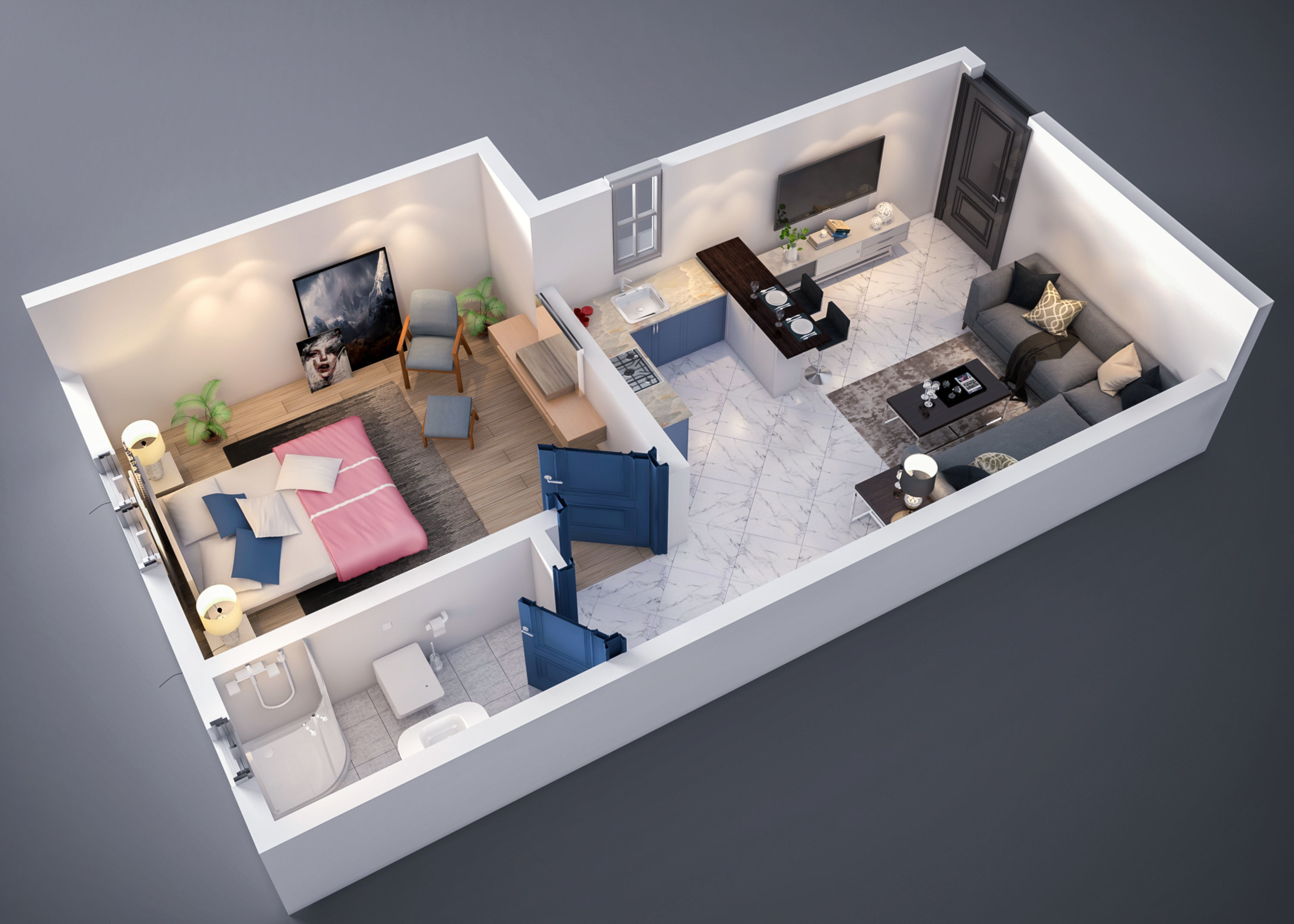 apartement floor 3D Plan lowpoly 3d CGTrader