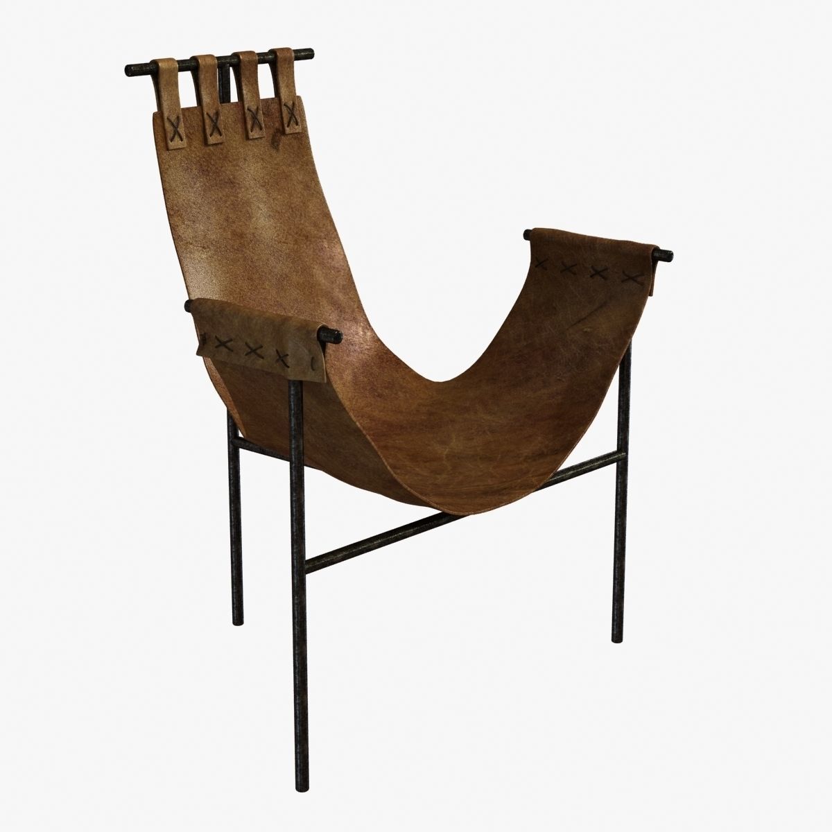 iron and saddle leather sling chair  3d model