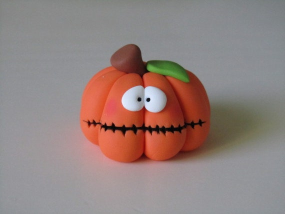 Polymer Clay Halloween Pumpkin Figure by ClayPeeps on Etsy