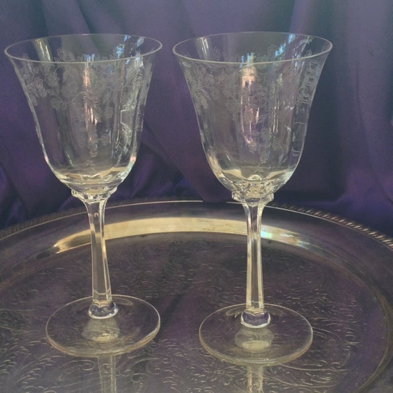 Lenox Castle Garden Water Goblets Set of Two Etched Crystal