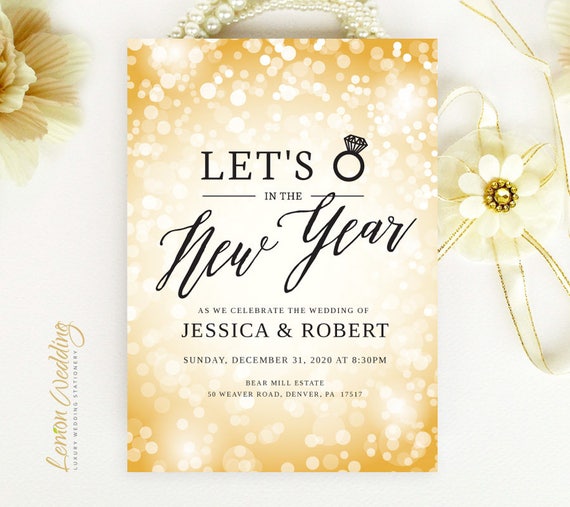 New Year's Eve wedding invitations printed on white