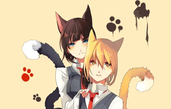 Wallpaper cat, school uniform, ponytail, neko, anime, girl, legs, ears ...