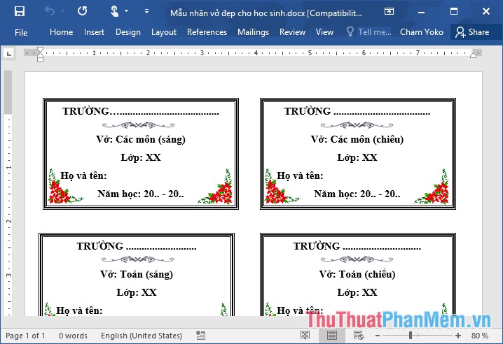 Các Mẫu Nhãn Vở Đẹp Trên Word Cho Học Sinh Vào Giáo Viên