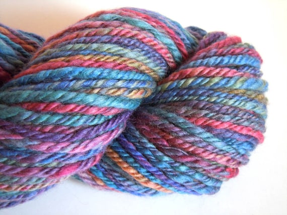 Rainbow Handspun Hand dyed chain plied BFL yarn 112g