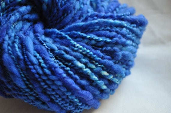 Handspun Yarn - Deep Blue Sea - Vibrant Blue - thread plied