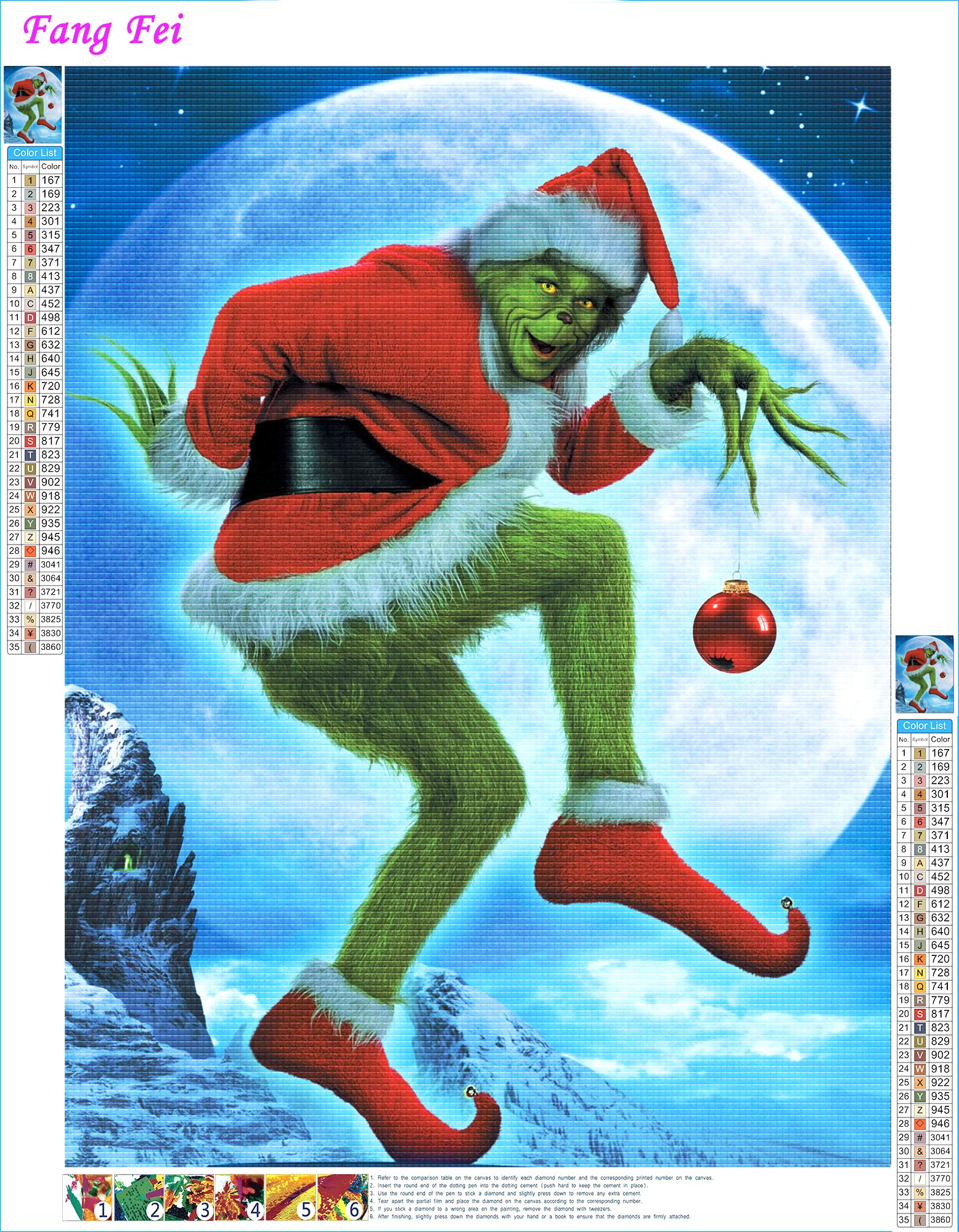 5D Cartoon Green Monster Grinch Diamond Painting Christmas Movie Wall ...