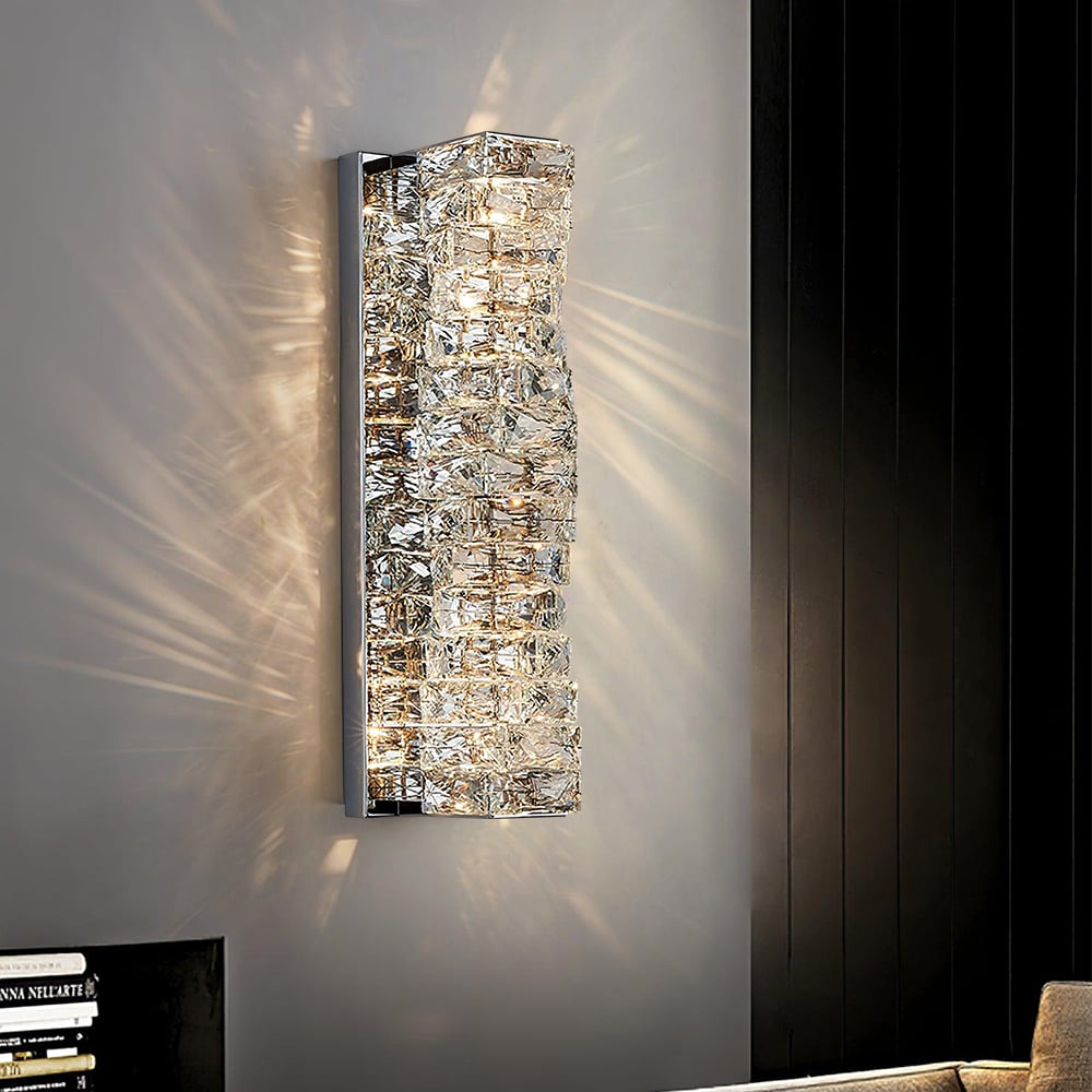 Modern Chrome Crystal  Clear LED Wall Sconces Silver Bedside Wall Lamp with Warm light