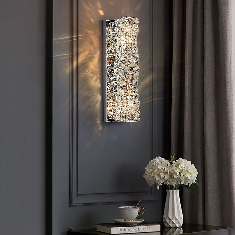 Modern Chrome Crystal  Clear LED Wall Sconces Silver Bedside Wall Lamp with Warm light