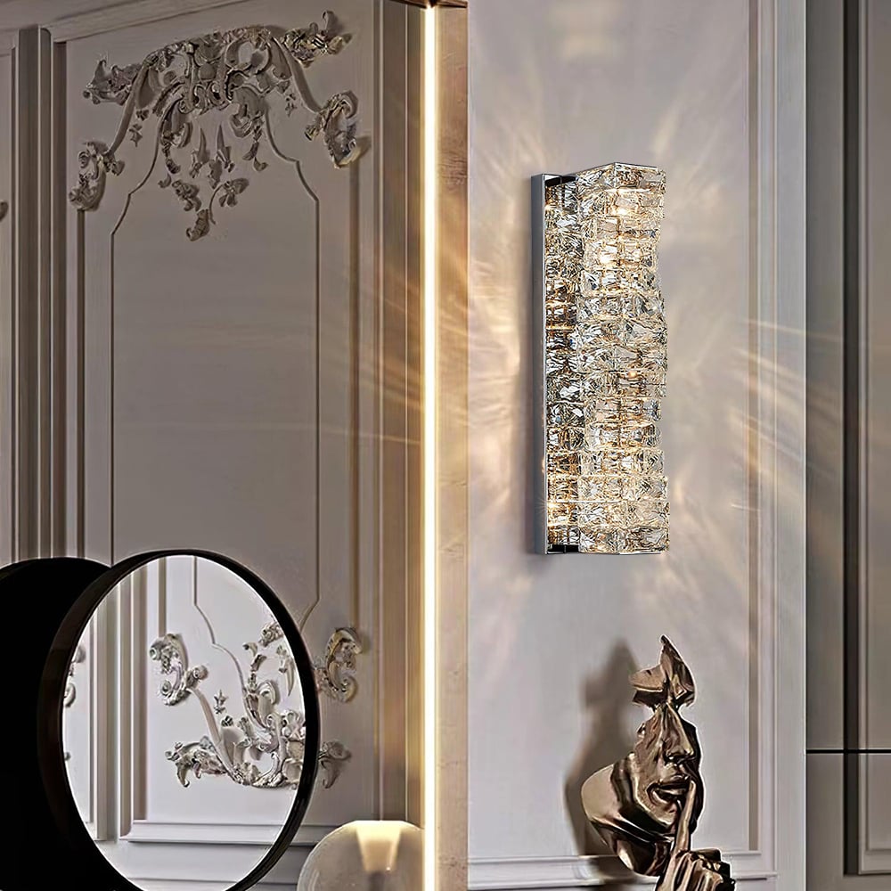 Modern Chrome Crystal  Clear LED Wall Sconces Silver Bedside Wall Lamp with Warm light