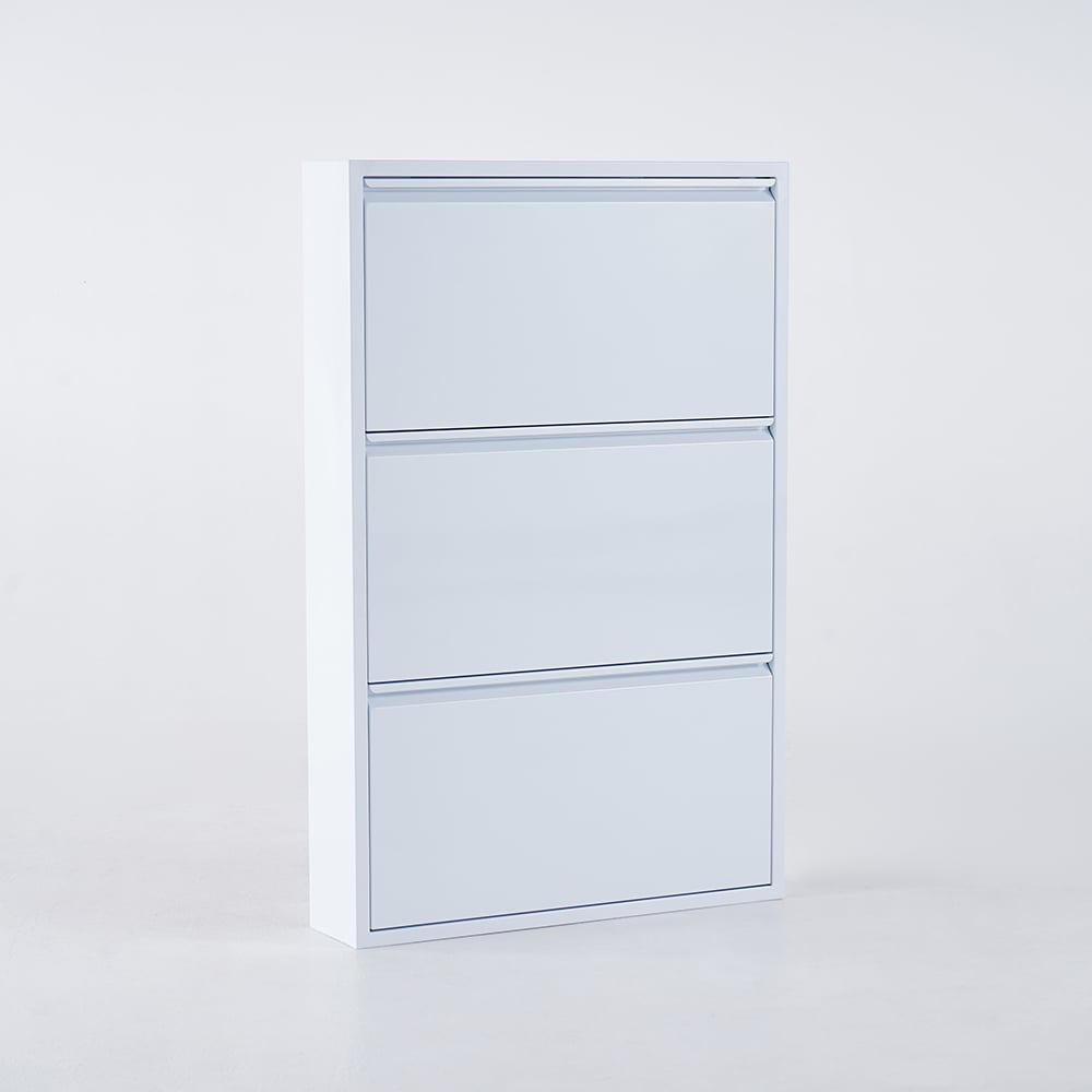 Narrow shoe rack with 3 levels, wall mounted, in white and medium size