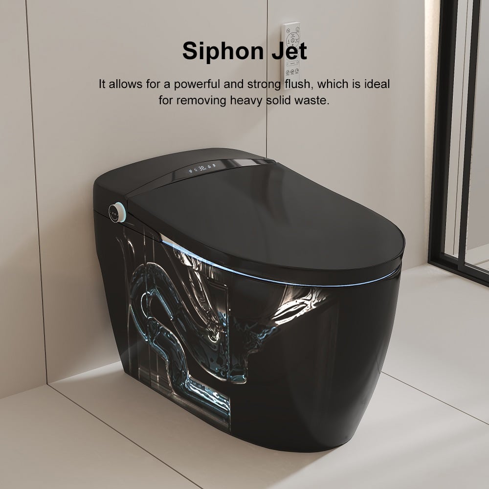 Automatic Smart Bidet Toilet with Multi-Function Black 1.28-1.36 GPF