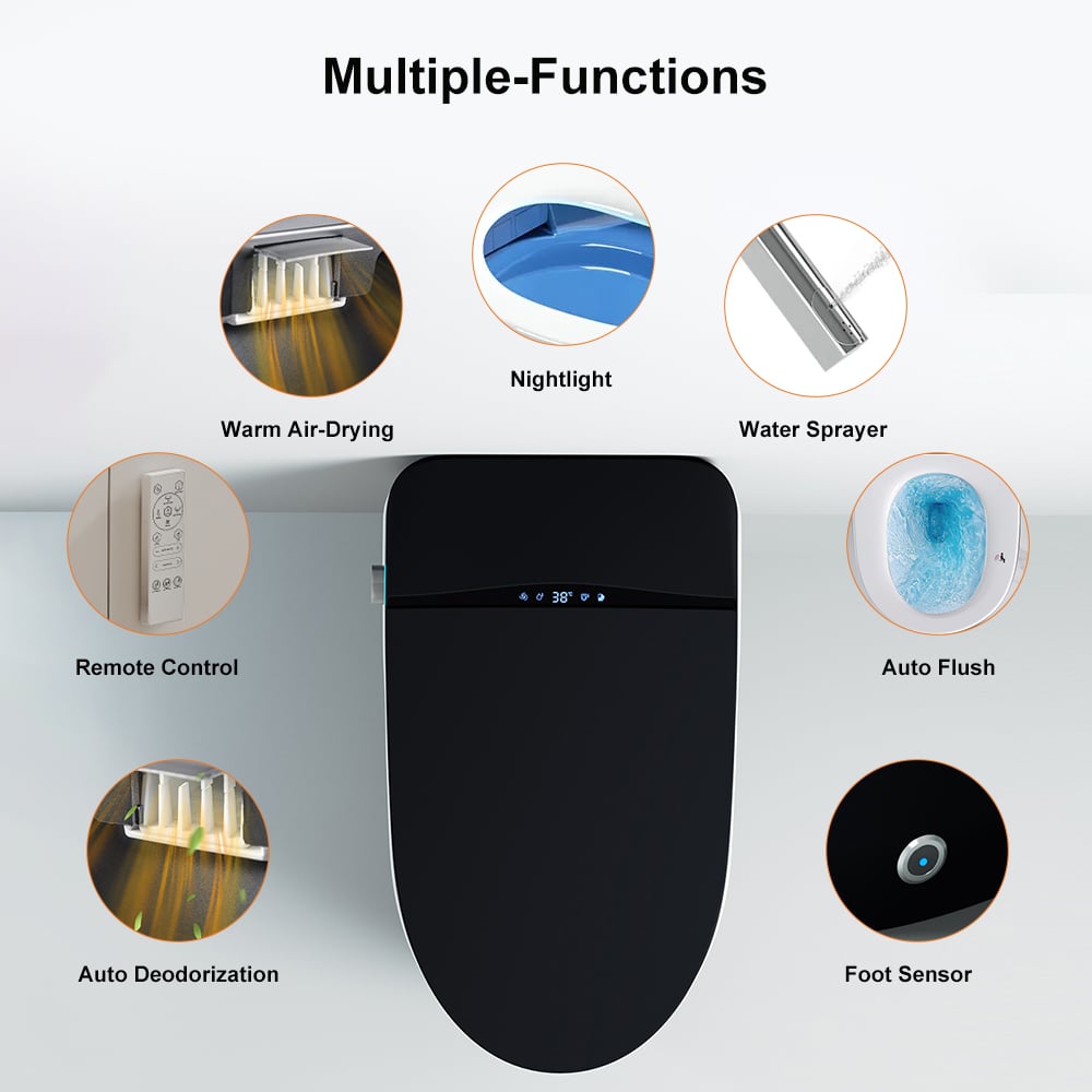 Automatic Smart Bidet Toilet with Multi-Function Black 1.28-1.36 GPF