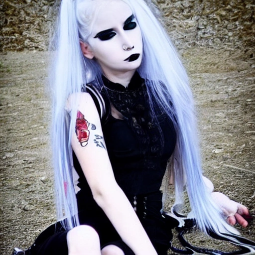 Goth, Girl, White Hair, Red Eyes