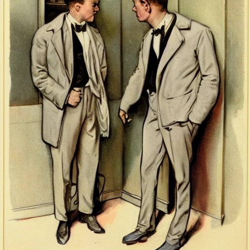 a vintage old illustration, of two man staring each other at the locker room, by Joseph Christian Leyendecker