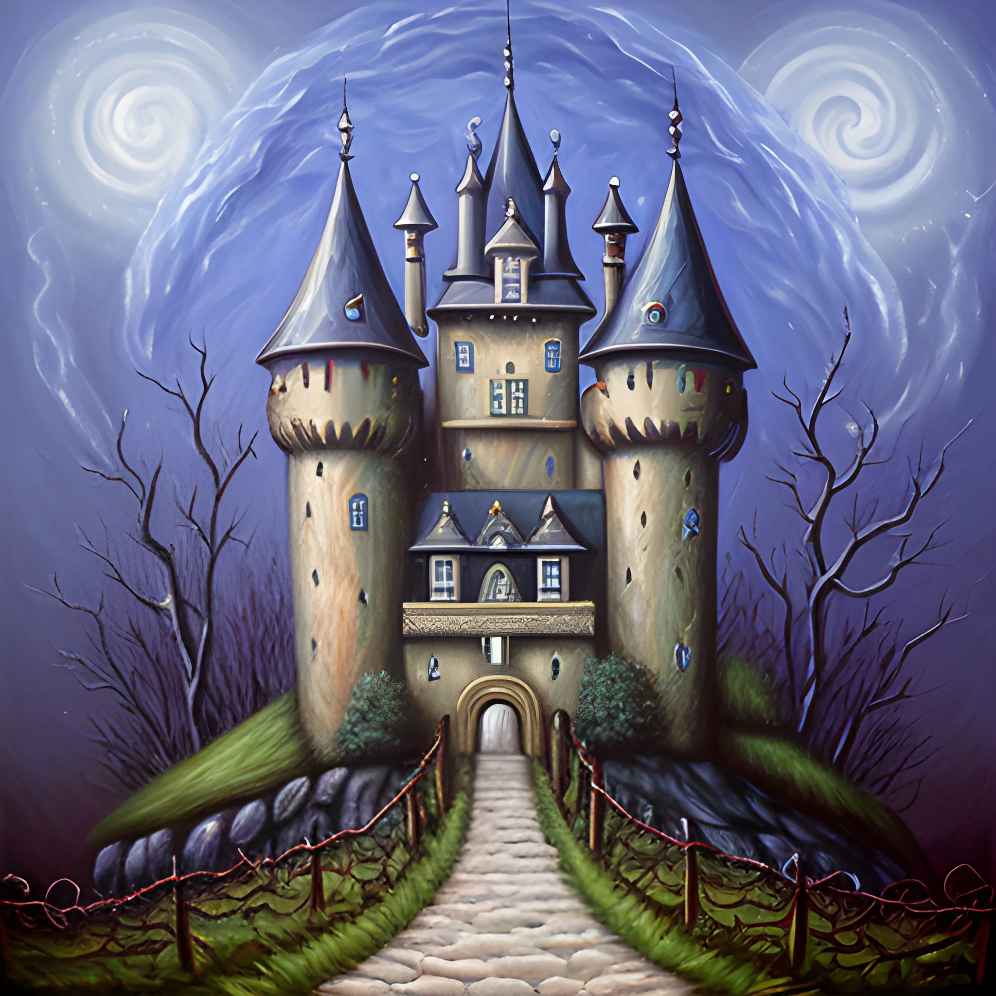 haunted castle, Oil Painting