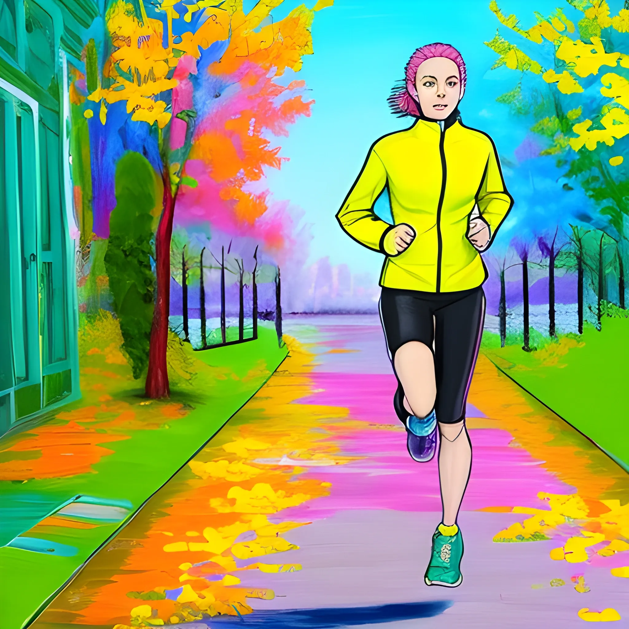 jogging at the part with vibrant colors,
