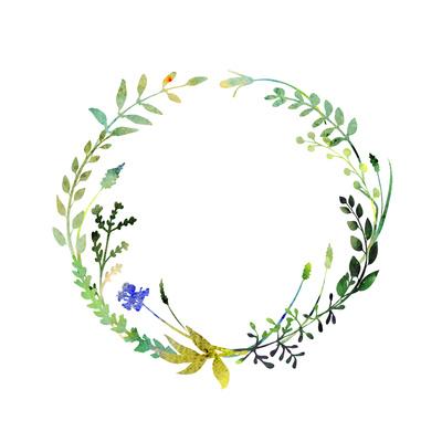 'A Watercolor Wreath Made of Field Meadow Herbs,Plants,Twigs;A Hand ...