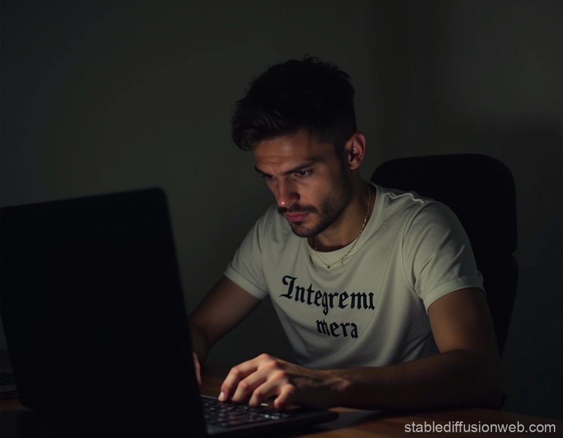 Depressed Drunk Guy in Front of Computer