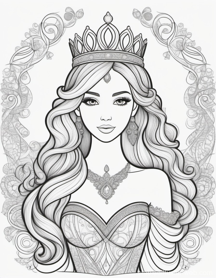 Colorable Princess Line Art with Tiara | Stable Diffusion Online