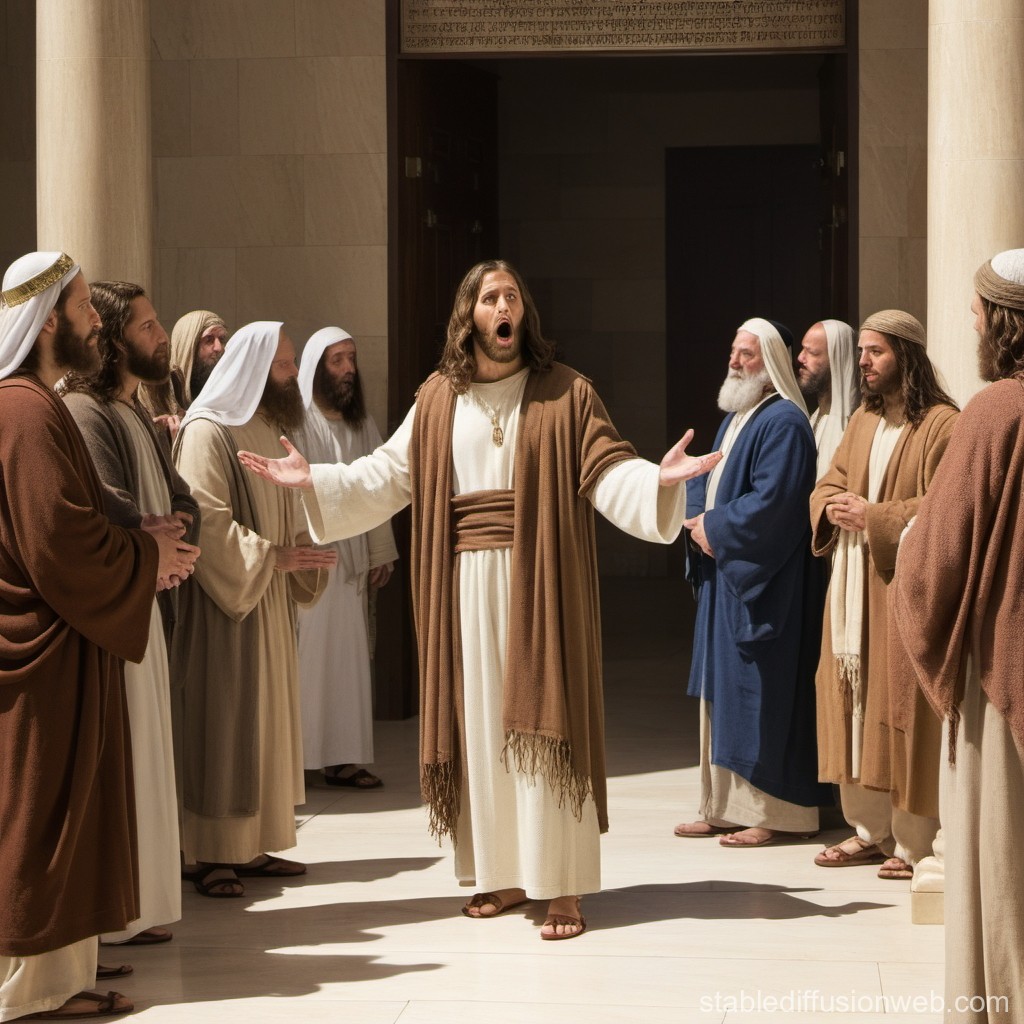 Jesus Christ Rebuking Pharisees in Temple | Stable Diffusion Online