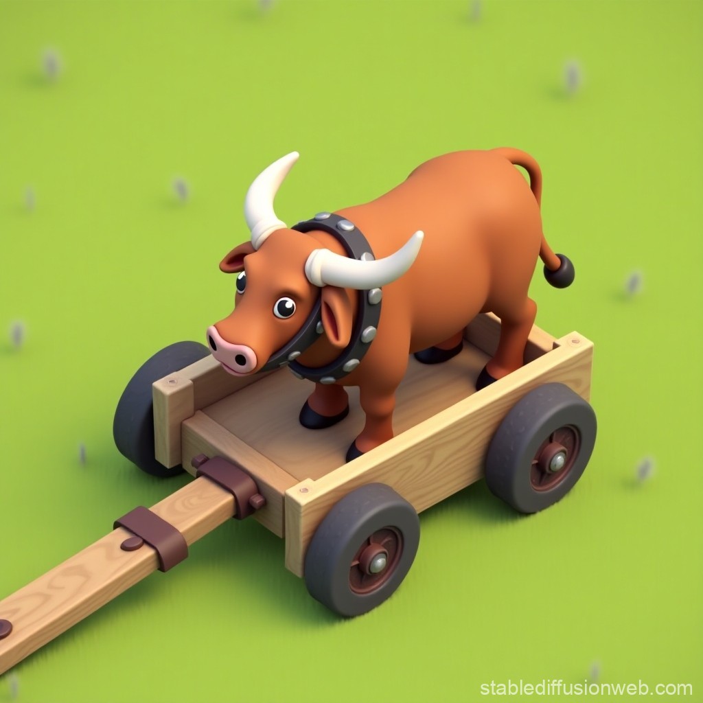 Realistic Yoke with Ox in Cart