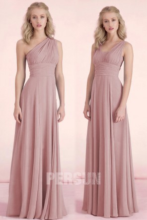 Robe longue convertible pour témoin mariage en mousseline rose carnation