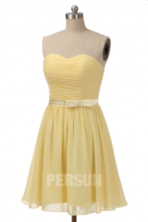 Robe jaune pastel bustier coeur plissé pour demoiselle d'honneur