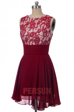 Robe cocktail courte rouge bordeaux débardeur haut dentelle style bascule