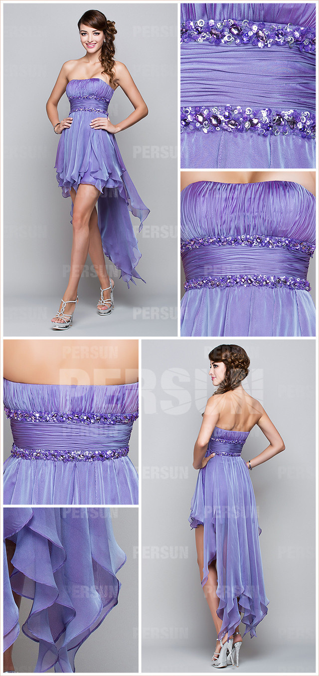 robe courte devant longue derrière de cocktail pour mariage chic à paillettes