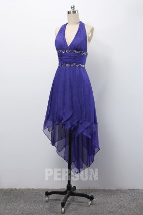 Robe de bal courte devant longue derrière en Tencel indigo décolleté plongeant