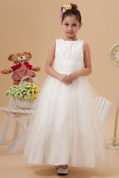 Robe mariage enfant blanche col bateau à noeud papillon