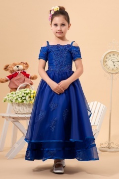 Robe fille d'honneur bleu roi encolure dégagée à bretelle