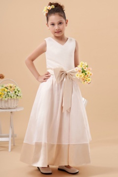 Robe mariage enfant col V à nœud papillon en satin