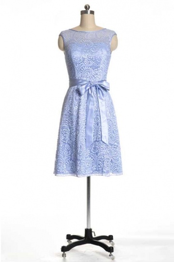 Robe de soirée courte pour mariage en dentelle bleu pastel