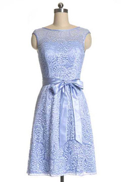 Robe de soirée courte pour mariage en dentelle bleu pastel