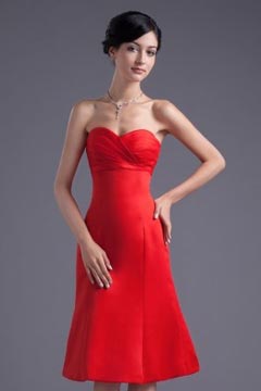 Robe demoiselle d'honneur bustier courte rouge ruché en cœur