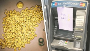 Beim prominentesten Diebesgut handelt es sich um diesen Keltenschatz. Im niederösterreichischen Mistelbach plünderte die Bande diesen Bankomat. (Bild: Krone KREATIV/Frank Maechler, AFP/Christof Stache)