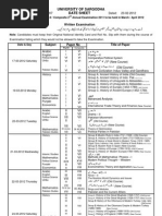 Sargodha University Ma MSC Part2 Date Sheet 2012