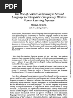 The Role of Learner Subjectivity in Second Language Sociolmguistic Competency: Western Women Learning Japanese