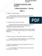 Electronic Devices and Circuits 2 Mark Questions - Solved Unit 1