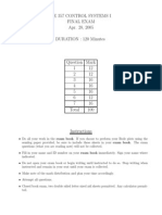 Ee 357 Control Systems I Final Exam Apr. 28, 2005 DURATION: 120 Minutes