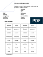 FLYERS EXERCISES - Adjectives Related To Personality. KEY