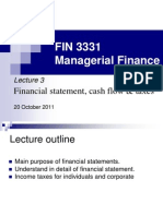 FIN 3331 Managerial Finance: Financial Statement, Cash Flow & Taxes