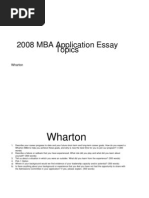 2008 MBA Application Essay Topics: Wharton