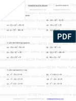 Completing The Square Worksheet #01, Algebra Revision From GCSE Maths Tutor