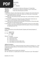 Determination of Coefficient of Discharge of A Venturi Meter