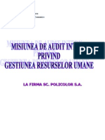 Misiunea de Audit Intern Privind Gestiunea Resurselor Umane