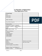 Islamic Republic of Afghanistan Visa Form