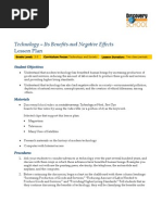 Technology - Its Benefits and Negative Effects: Lesson Plan